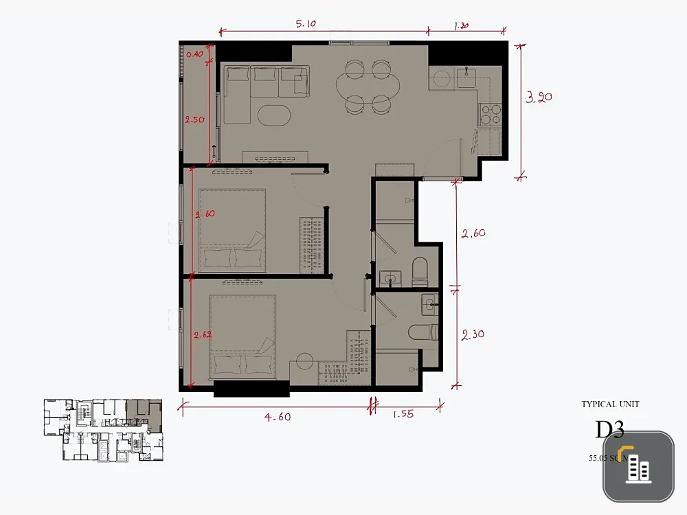 Down payment sale, Cobb Ratchada-Rama 9, large corner room, beautiful layout, free furniture, swimming pool view, don't delay.