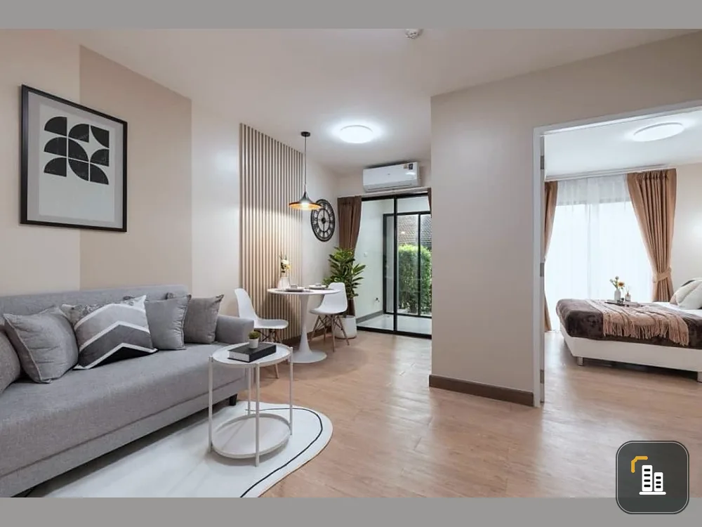 For sale: I Condo Sukhumvit 105, beautifully decorated room, fully furnished, 1st floor, with a shady garden behind the room. Hurry and reserve before