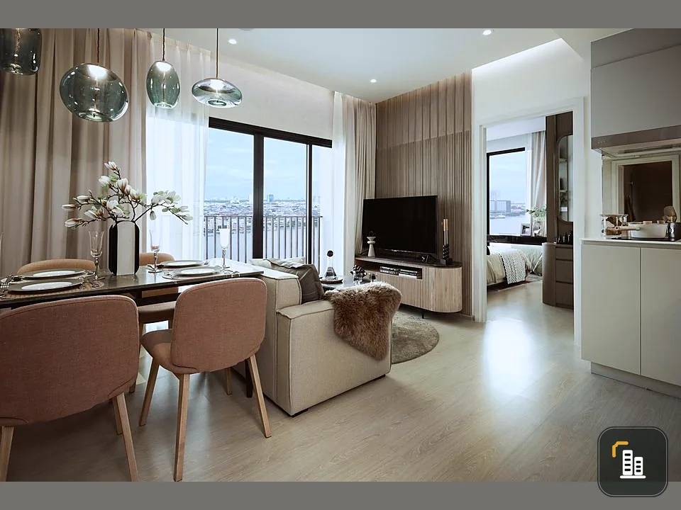 For sale, New Riverrest Rat Burana, 7th floor, spacious room, 2 bedrooms, river view, don't just look.