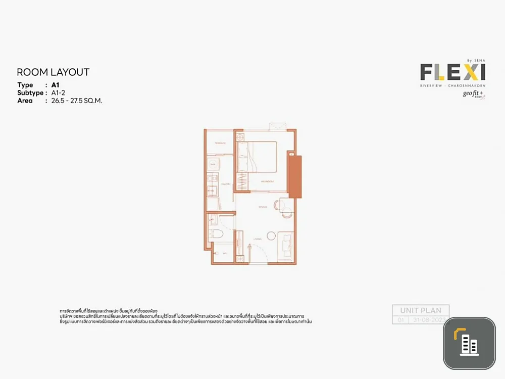 Down payment sale, Flexi Riverview-Charoen Nakhon, high floor, fully decorated room, Chao Phraya River view, interested, hurry and reserve now.