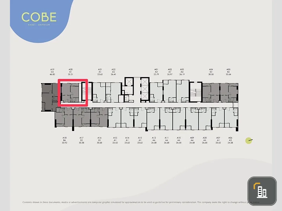 Selling down payment COBE Kaset Sripatum, 17th floor, corner room, good project, worth living, reserve now, don't miss out.