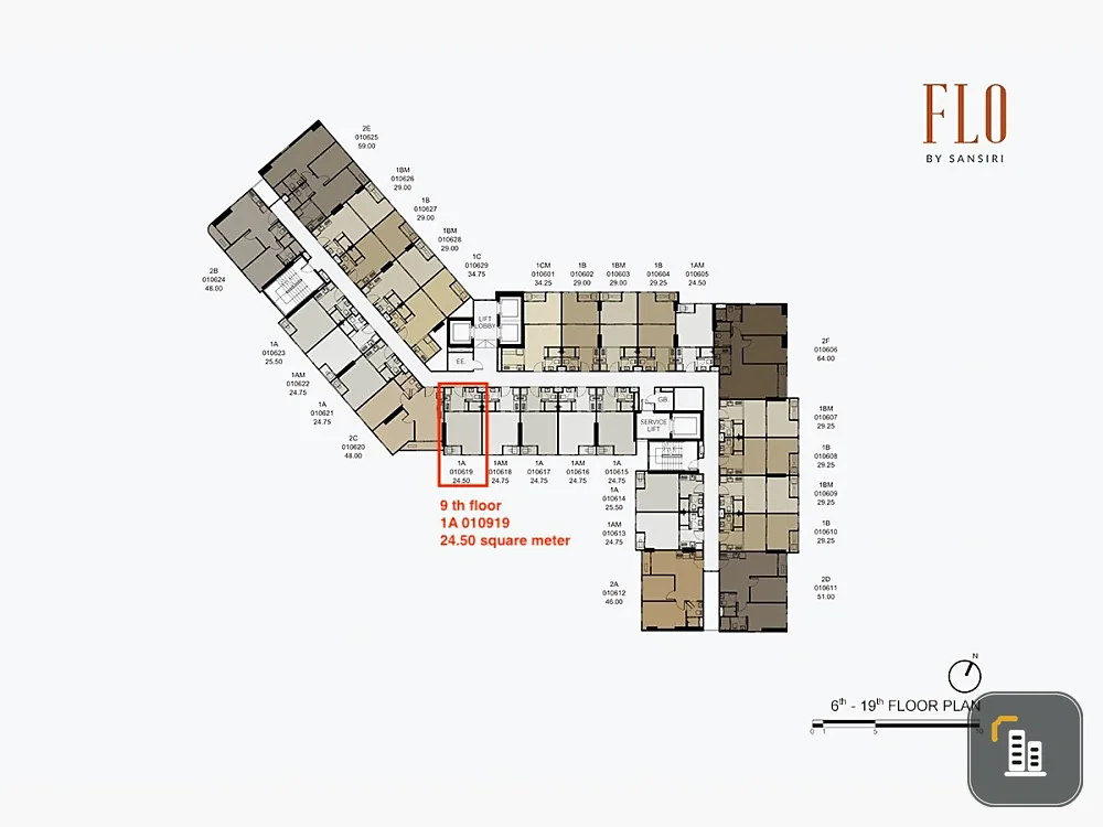 Down payment sale, Flo by Sansiri, 9th floor, city view + Icon Siam, location with many attractions and food, must arrange it.