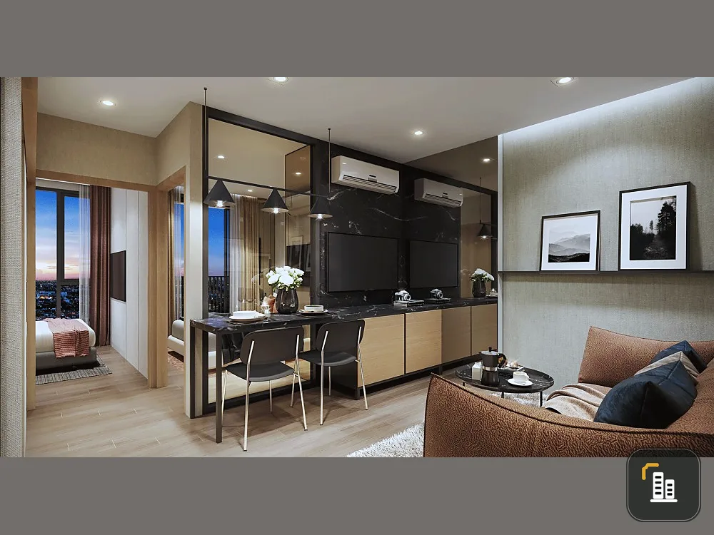 Selling down payment, The Living Ramkhamhaeng, 17th floor, fully furnished room, beautiful common area, interested, hurry and book now.