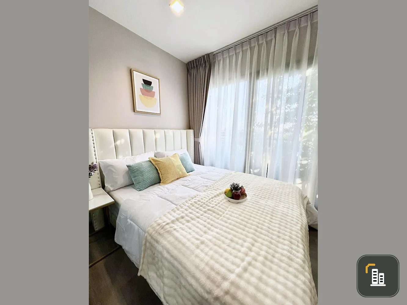 For rent: The Politan Rive, 9th floor, pool view, corner room, with trees on the private balcony, complete electrical appliances as shown in the pictu