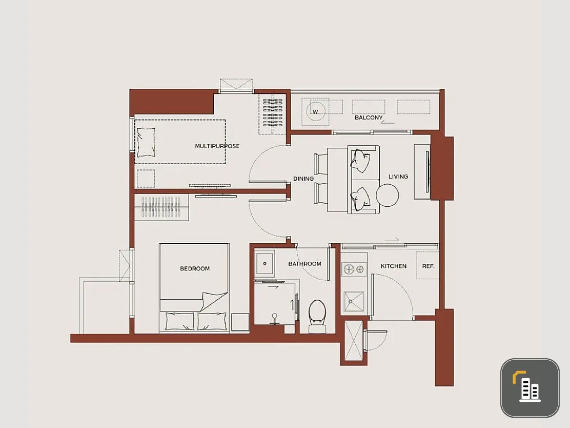 Selling down payment, Metris District, Lat Phrao, complete with furniture, double wall room, can't miss out on booking.
