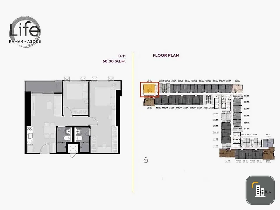 Down payment sale Life Rama 4 - Asoke, luxury condo in the heart of the city, ready to move in, corner room, high floor, north facing, not hot, great