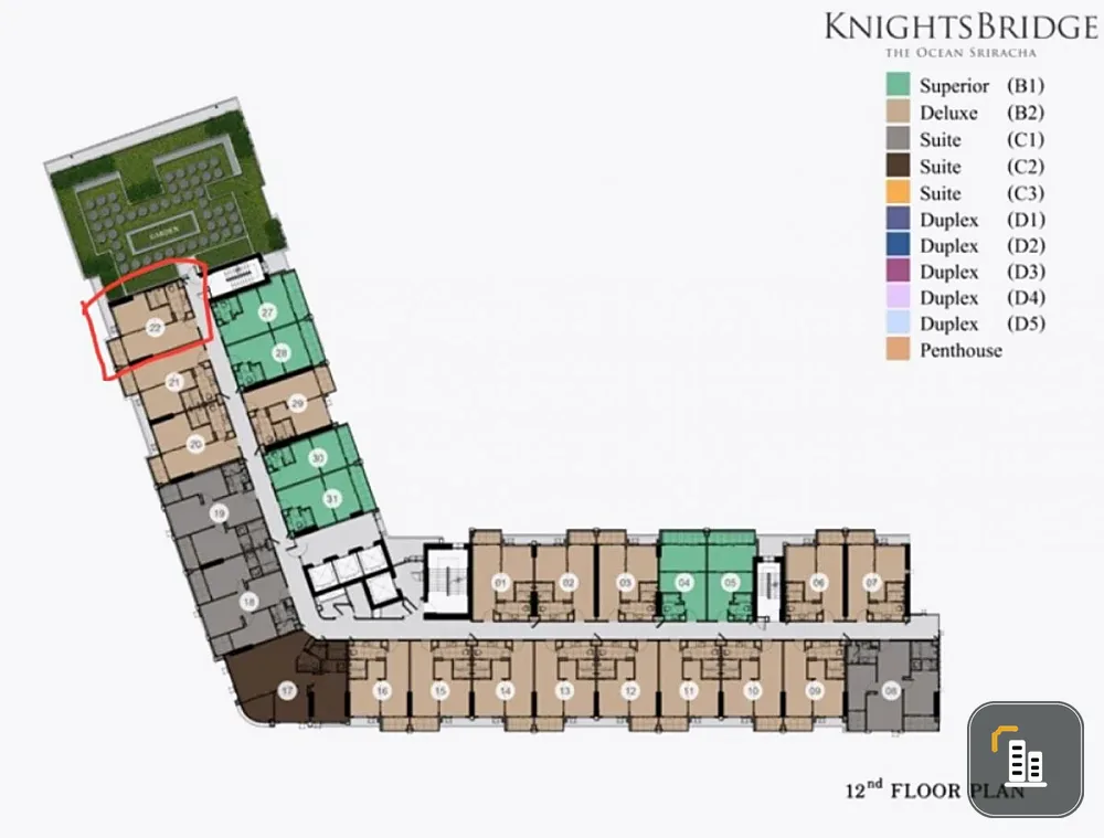 For sale: Knights Bridge The Ocean Sriracha, 12th floor, sea view, fully furnished, nice to live in, reserve now.