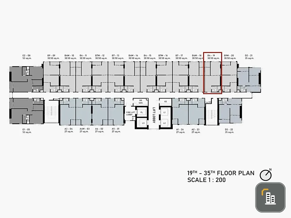 Selling down payment Aspire Onnut Station, 19th floor, room is opposite the fire escape, has a closed kitchen, no disturbing smells, don't miss it.