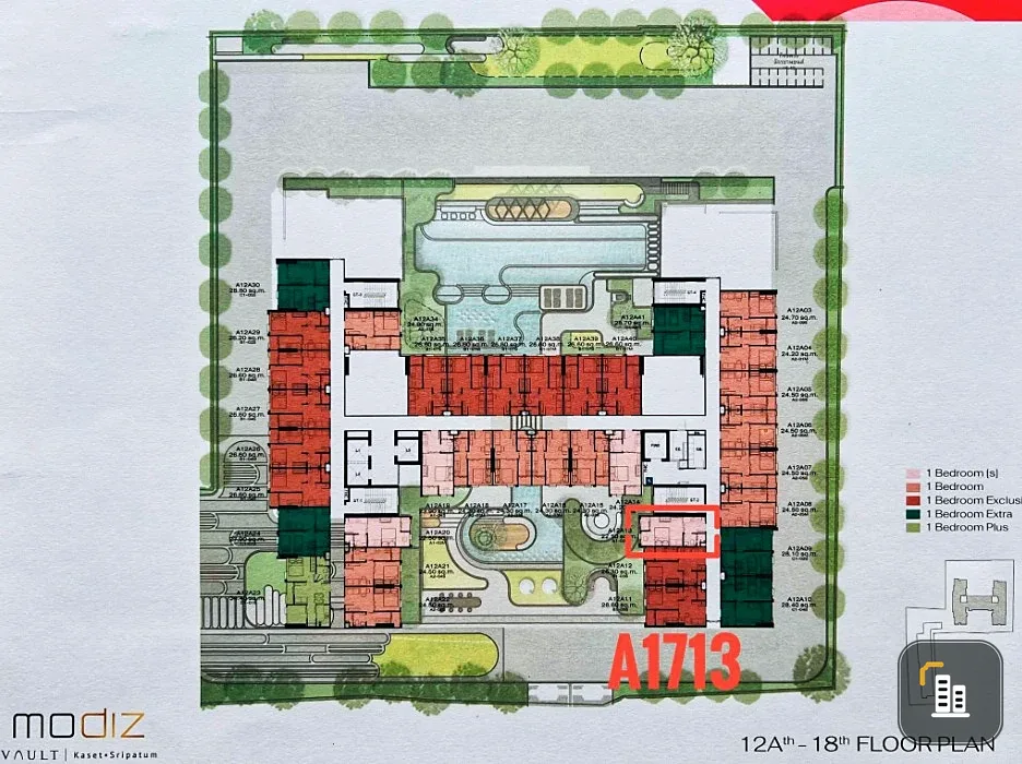 Selling down payment Modiz Vault Kaset Sripathum, good feng shui, facing north, view of the central garden, receive wind, receive wealth, like this, m
