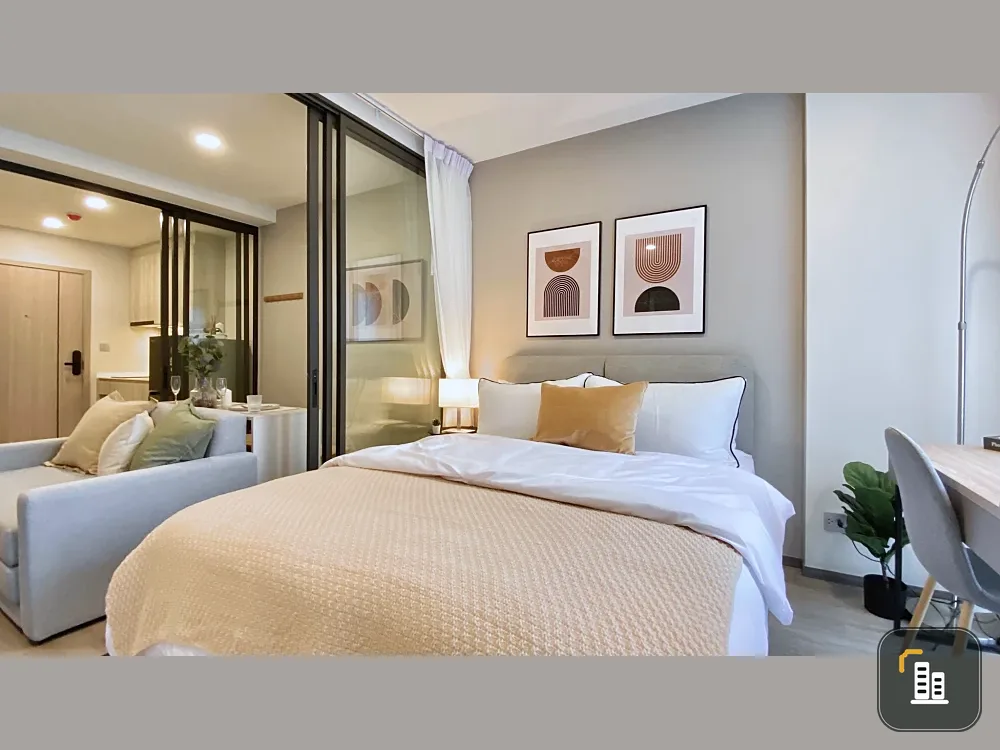 For rent Salaya One Residence, beautifully decorated room, 2nd floor, garden and pool view, room is not hot, come and reserve now.
