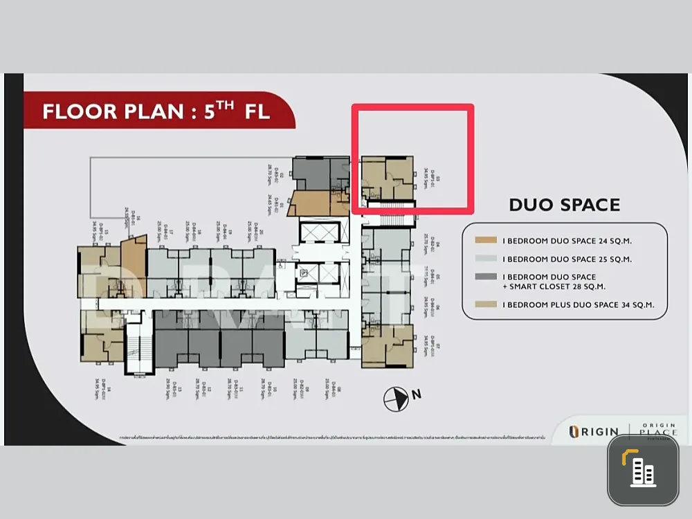 Selling down payment Origin Place Phetkasem, Duplex room, 1 Bedroom Plus type, corner room, next to the fire escape, not next to other rooms, must res