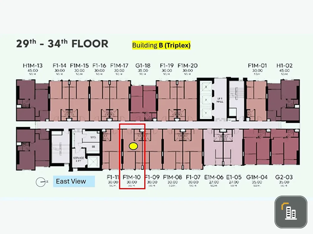 Selling down payment Aspire Huai Khwang, 31st floor, good project, complete common area, reserve now, don't miss out.