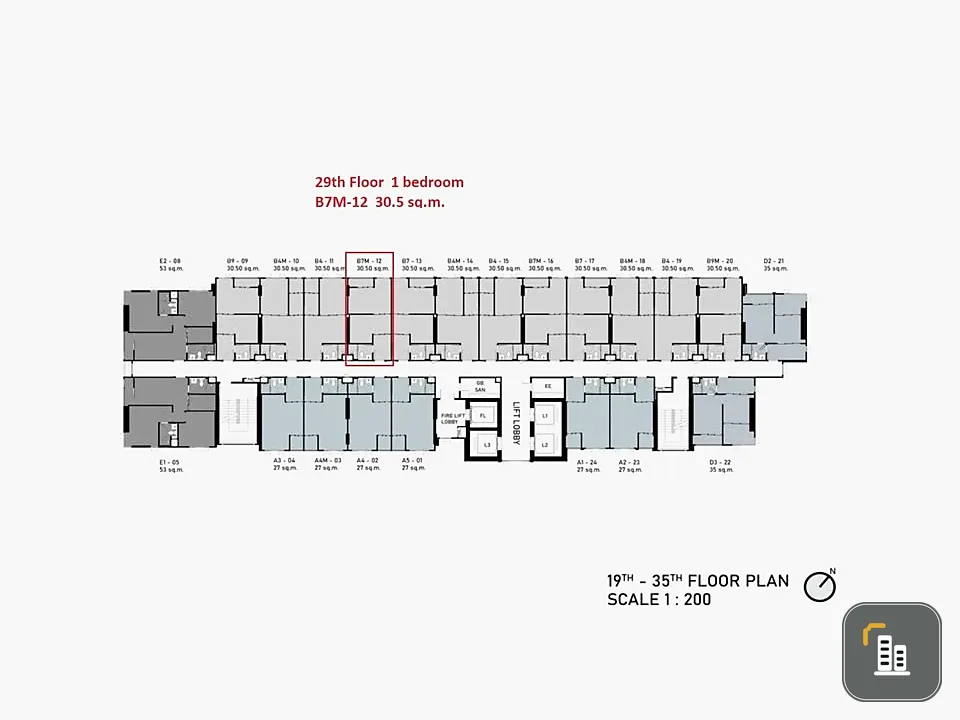 Selling down payment Aspire On Nut Station 1 Bedroom size 30.5 sq m. 29th floor, beautiful location, unobstructed view, must reserve